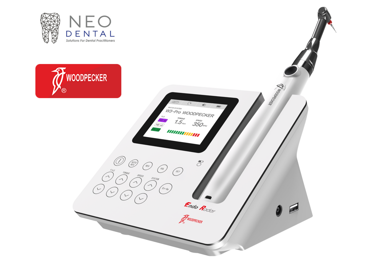 Endo Radar Pro by Woodpecker® Brushless Endo Motor with two-in-one function and compact handpiece